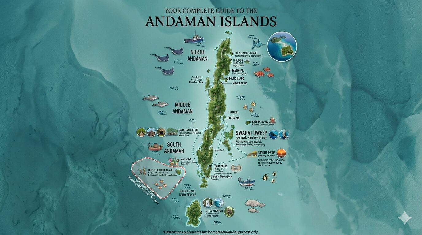 Andaman island aerial view showing ferry connections