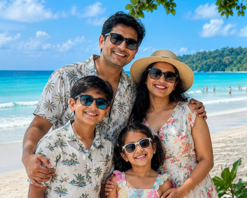 Andaman family holiday β parents and children enjoying a sunny beach day